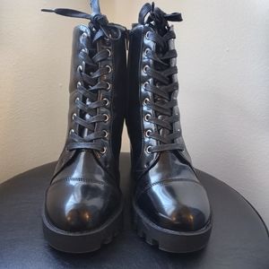 Patent Leather Lace-up Ankle Bootie